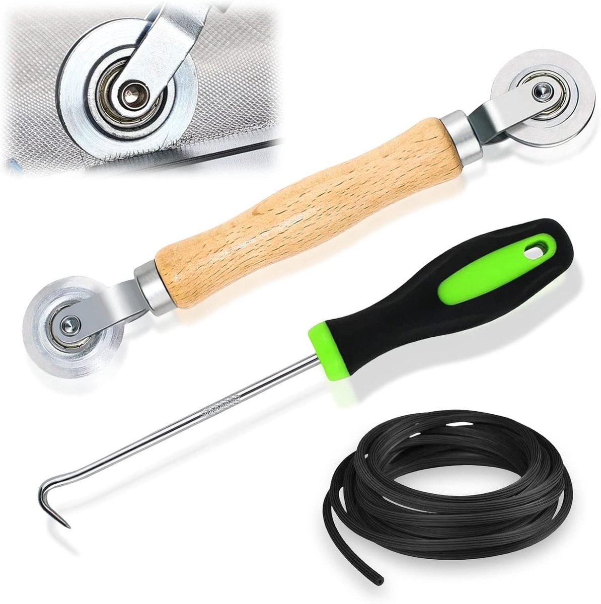 Professionele Toolset voor Pijpen met Dubbele Wielen, Rubber Koord en 10 m Rubber Pijp, Ideaal voor Zeilnetten en Waterdichte Toepassingen