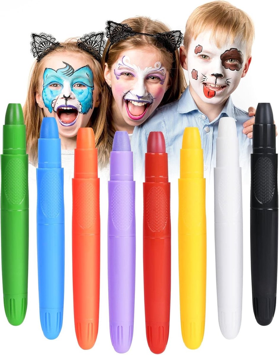 Kleurrijke Face & Body Crayon Set - 8 Stuks, Niet-Toxisch Makeup voor Kinderen, Perfect voor Cosplay, Feestjes en Carnaval