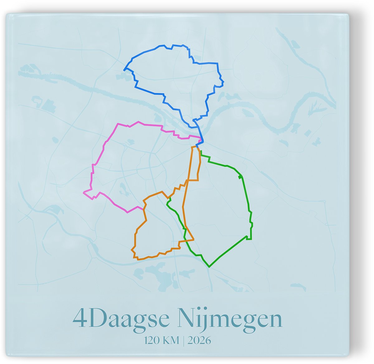 Tegeltje Vierdaagse Nijmegen 2026 Route 120 km - blauw - 4Daagse wandelroute - cadeau Vierdaagse