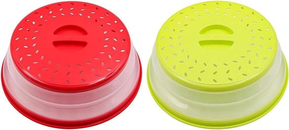 Opvouwbare magnetrondeksel - 2 stuks - Groen+Rood - Magnetronspatdeksel voor Fruit en Groenten