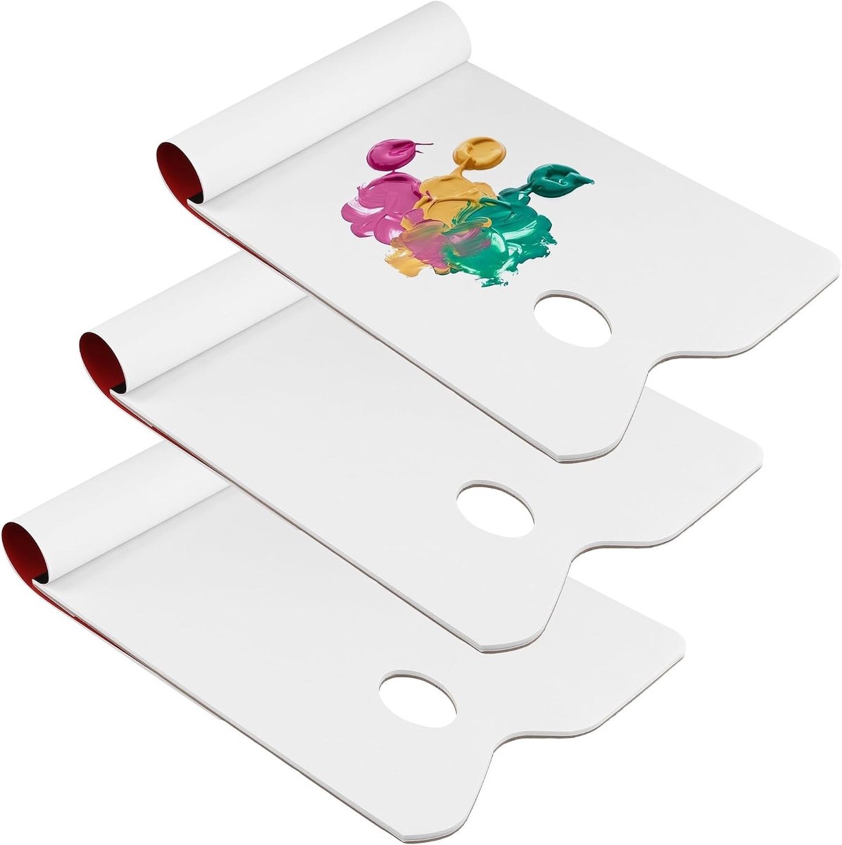 Verfmengpalet met duimgat - 3-pack afscheurbare paletpapier vellen voor acryl, olie en aquarel schilderen, ideaal voor kunstenaars