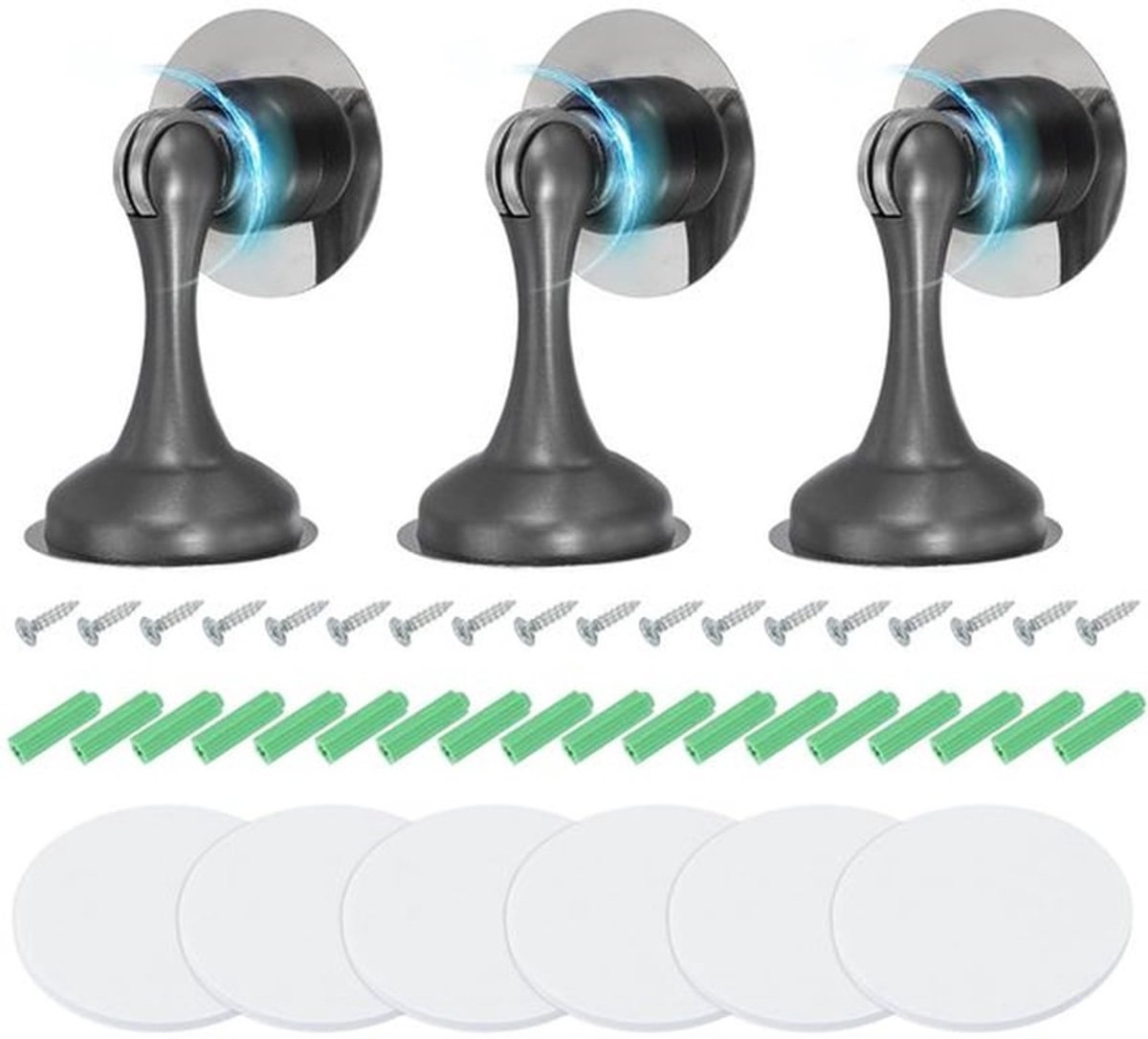 Grijze Magnetische Deurstoppers - 3 Stuks - Zware Magneten Met Plakband en Schroeven