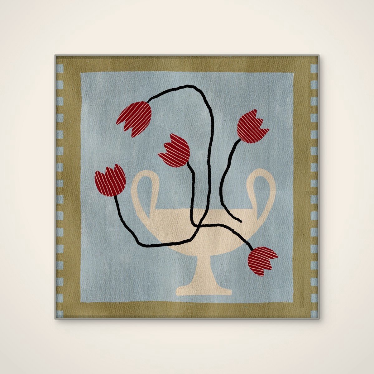 Akoestisch schilderij - 80 x 80 cm - Out of Vase Blooms 6 van Shatha Al Dafai - Abstracte wanddecoratie - zilver textielframe