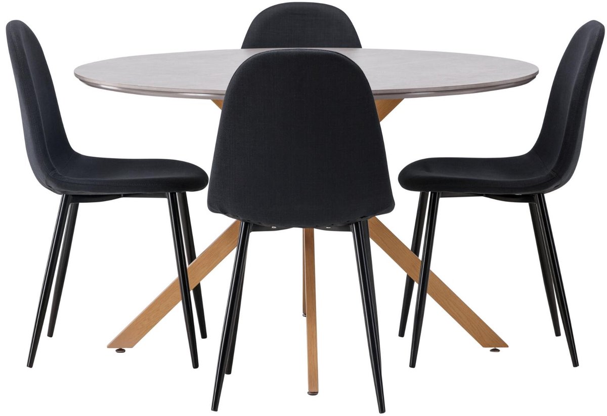 Piazza eethoek eettafel grijs 4 stoelen zwart.