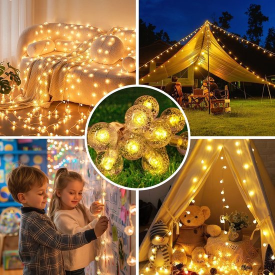10M Camping Lichtsnoer met 80 LED - USB Oplaadbare Lichtketting - Bolverlichting voor Buiten - Warm Wit Licht - voor Kamperen, Bruiloften, Feesten, Balkon & Tuin - Waterdicht & Eenvoudig te Installeren — afbeelding 3