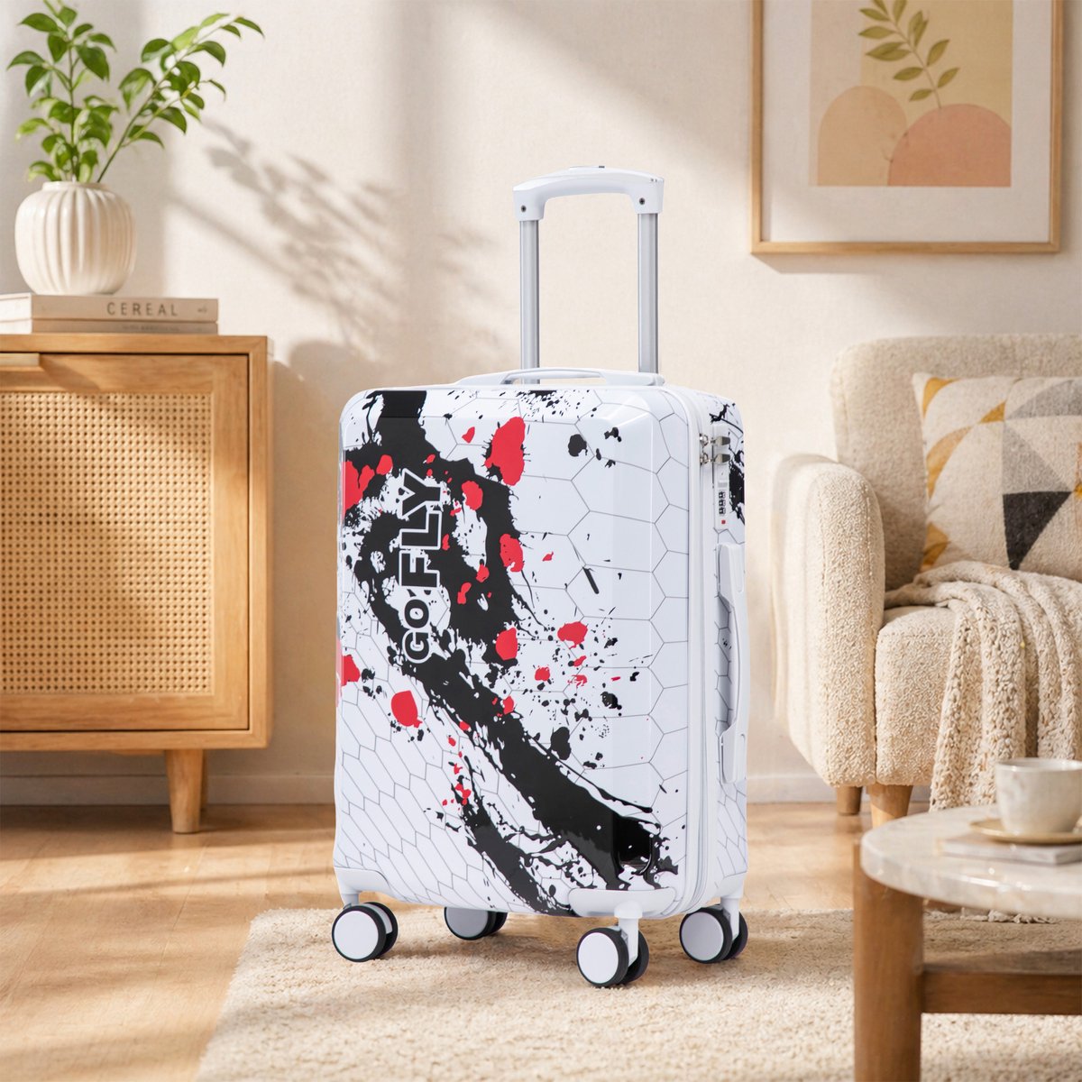 VVBV Handbagage Koffer 20 inch - PC Hardcase, 360° Spinner Wielen, Cijferslot, Telescoopgreep, Lichtgewicht, Zwart, Vakantie