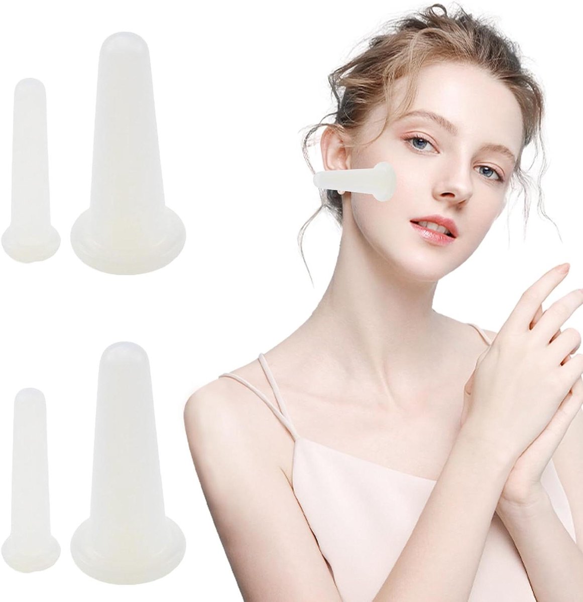 Cupping glazen set - Gezichtsmassage potjes - Huidverbetering gezicht - Hypoallergeen siliconen - 4 stuks - Wit