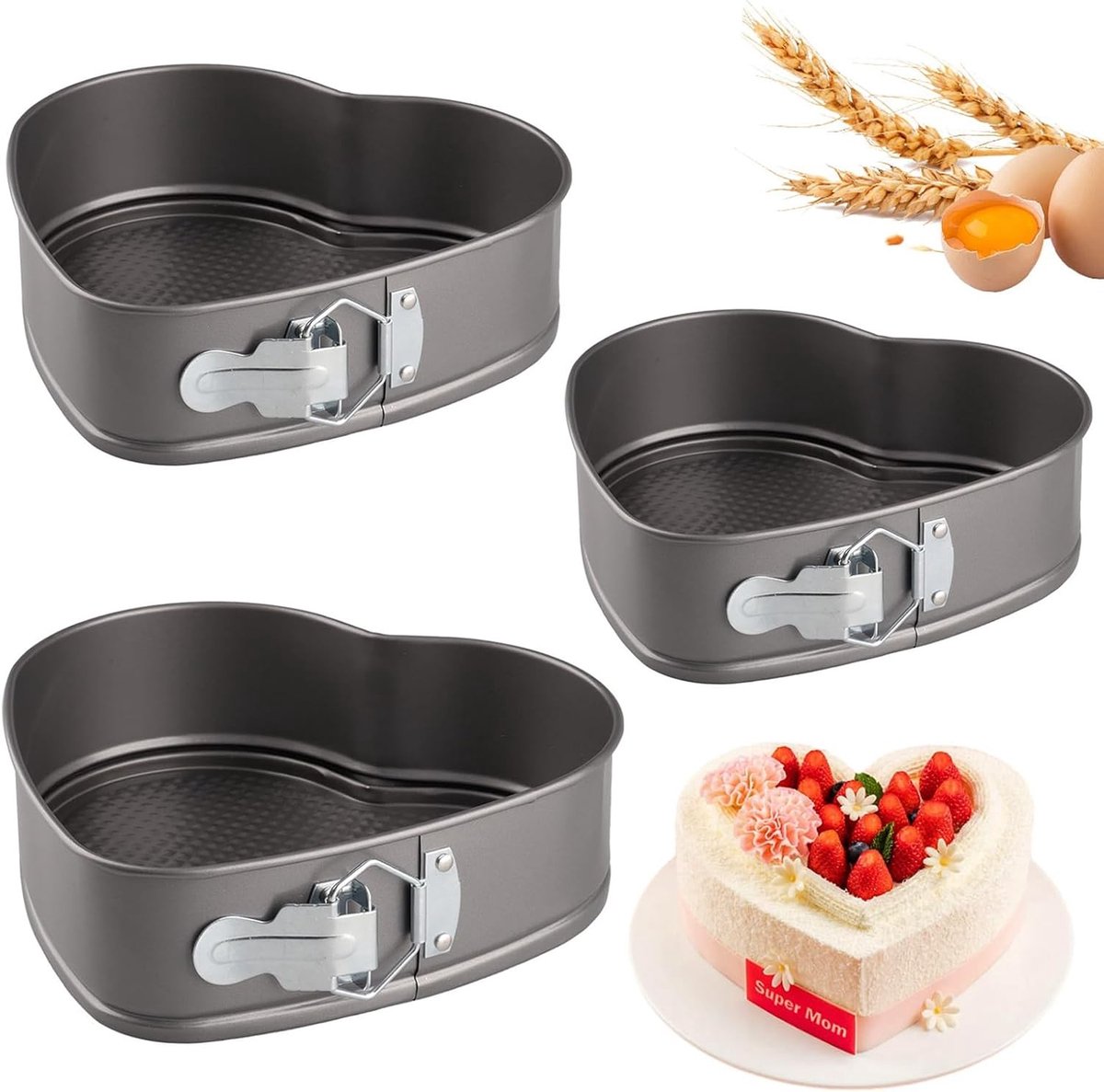 Hartvormige Springvorm Set - Koolstofstaal - Antiaanbaklaag - Lekvrij Ontwerp - Voor Taarten en Cheesecakes