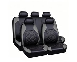 Set van 9 Autostoelhoezen - Universeel Waterdicht en Anti-Slip PU Leer - voor auto, suv, truck en van - Grijs Kunstleer - Groot