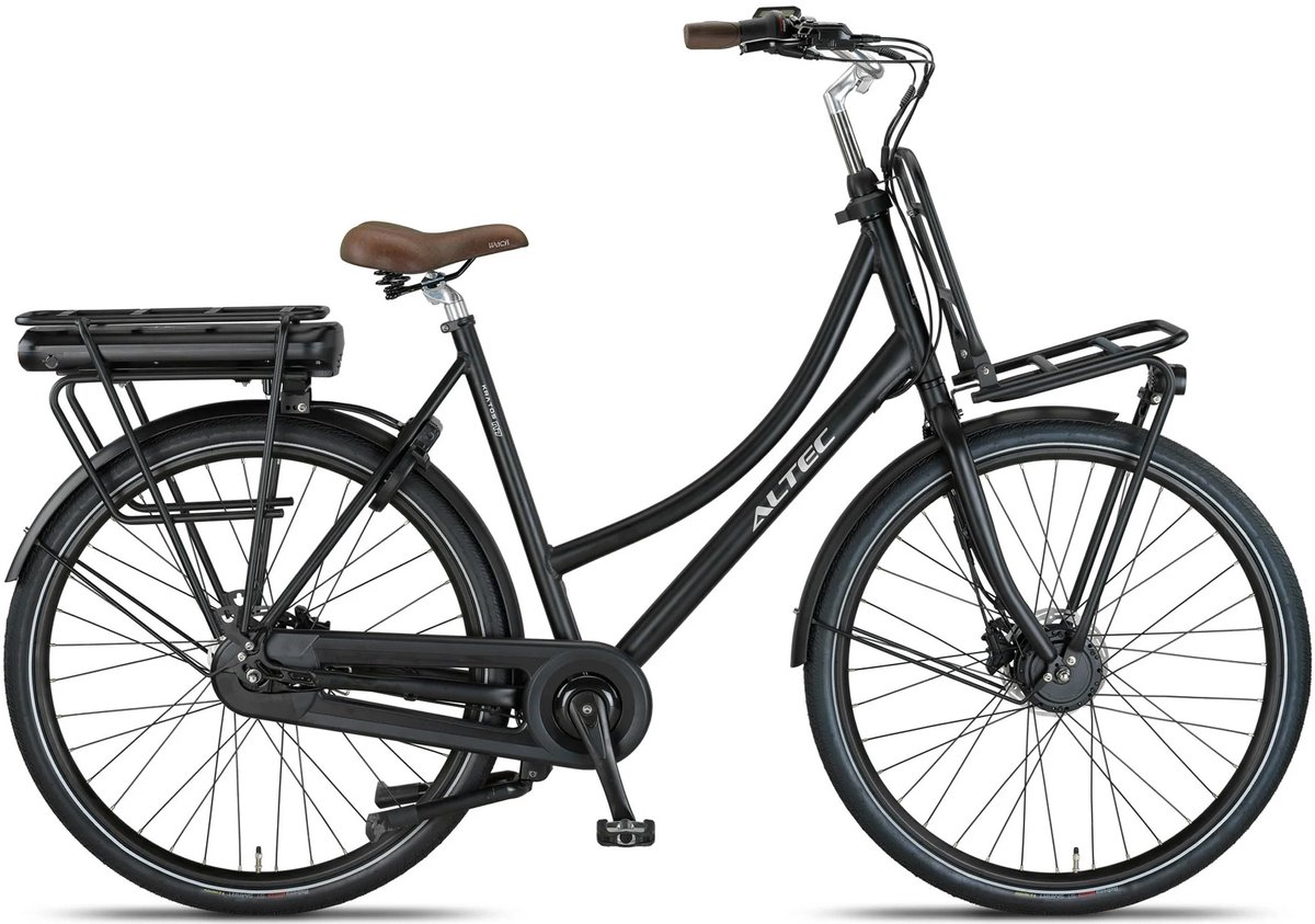 Altec Kratos - Elektrische Transportfiets - Damesfiets - 28 inch - Voorwielmotor - Hydraulische Schijfremmen - 57 cm - 7 versnellingen - Mat Zwart