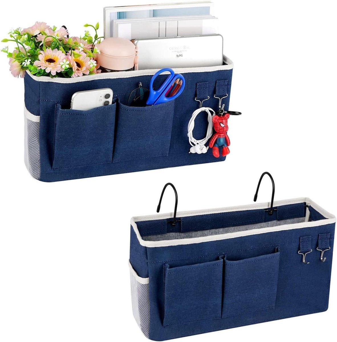 Nachtkastje Organizer - Hangende Opbergtas - Bed Slaapkamer - Grote Capaciteit - 38x13x21 cm - Marineblauw