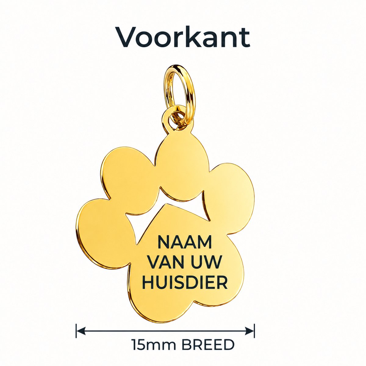 Gepersonaliseerde Hondenpenning Pootvorm Goud - Kattenpenning / Huisdierpenning - Gegraveerde RVS ID-tag met naam, telefoonnummer en adres - Dubbelzijdig naamplaatje - Goudkleurig - 15 mm