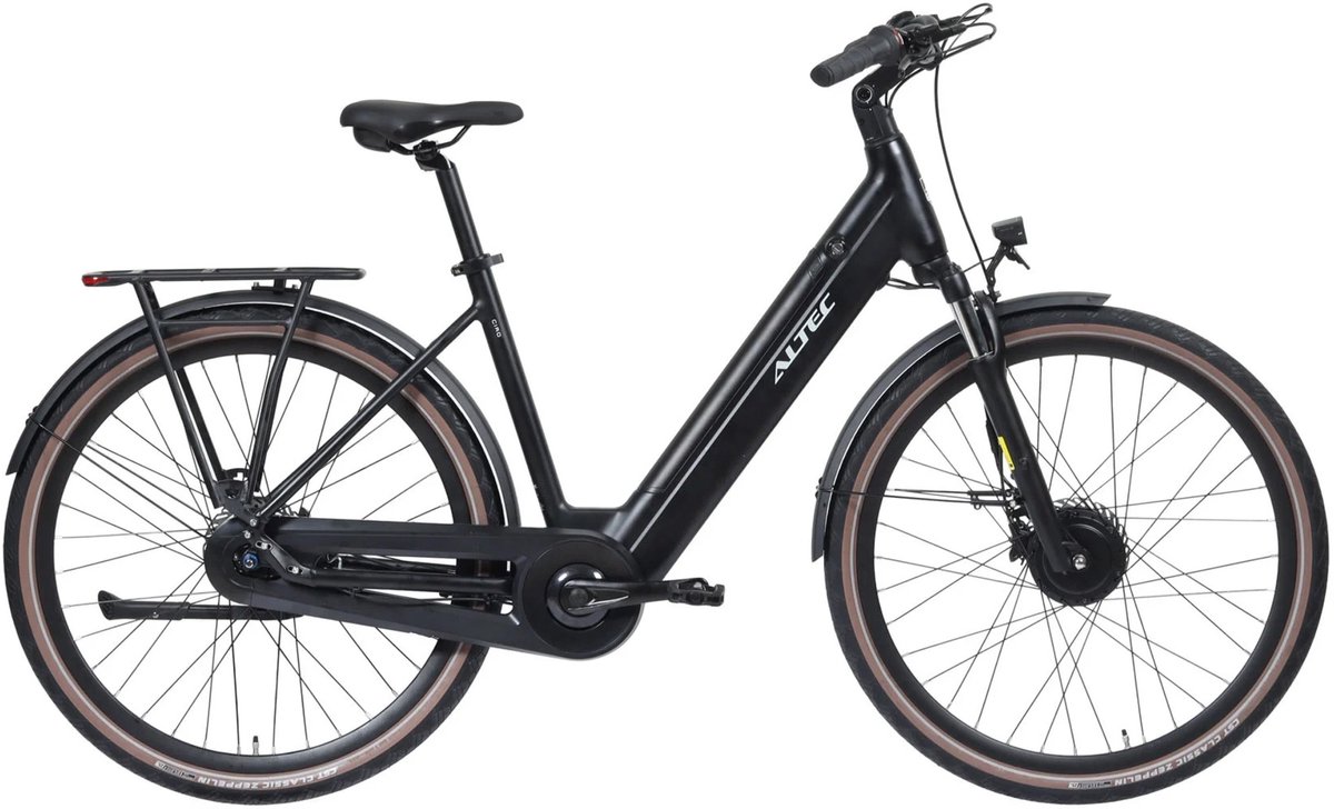Altec Ciro - Elektrische Stadsfiets - Elektrische Damesfiets - Voorwielmotor - 7 Versnellingen - Hydraulische schijfremmen - 28 inch - 50 cm - Zwart