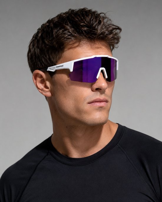 Gymhunterz Sport Zonnebril - Fietsbril - Wielrenbril - Hardloopbril - Festival Rave Space Bril - UV400 Gepolariseerd - Wit Paars van gymhunterz — afbeelding 2