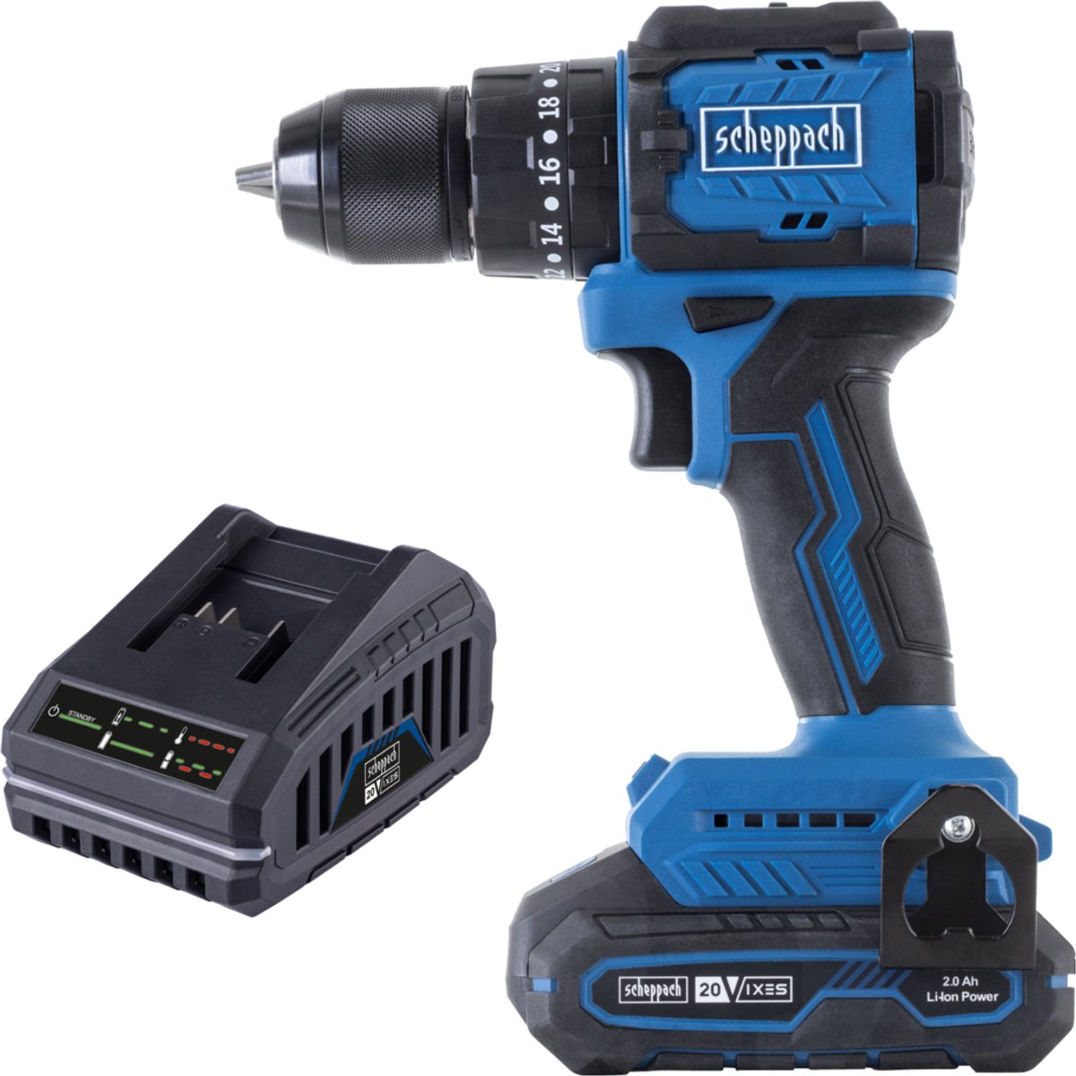 Scheppach Accu klopboormachine 20V BC-CD50SC-X - Set S - 50 Nm - tot 28900 bpm - Inclusief 2Ah accu en 2,4A lader