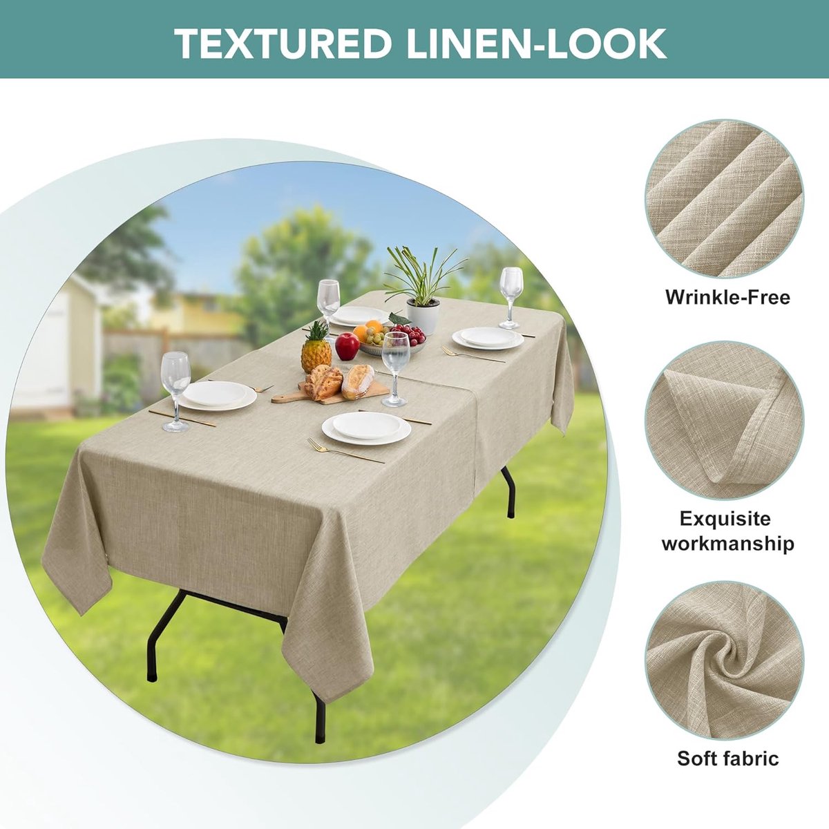 Tafelkleed Buiten - Terrastafelkleed - Buiten Eten - Met Parasolgat - 152 x 213 cm - Naturel