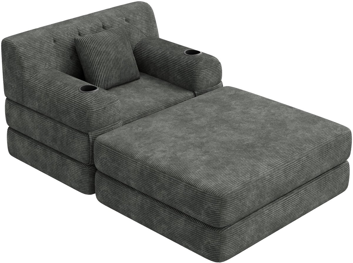 YYchan fauteuil met voetenbank - grijs - 107 x 162 x 81 cm