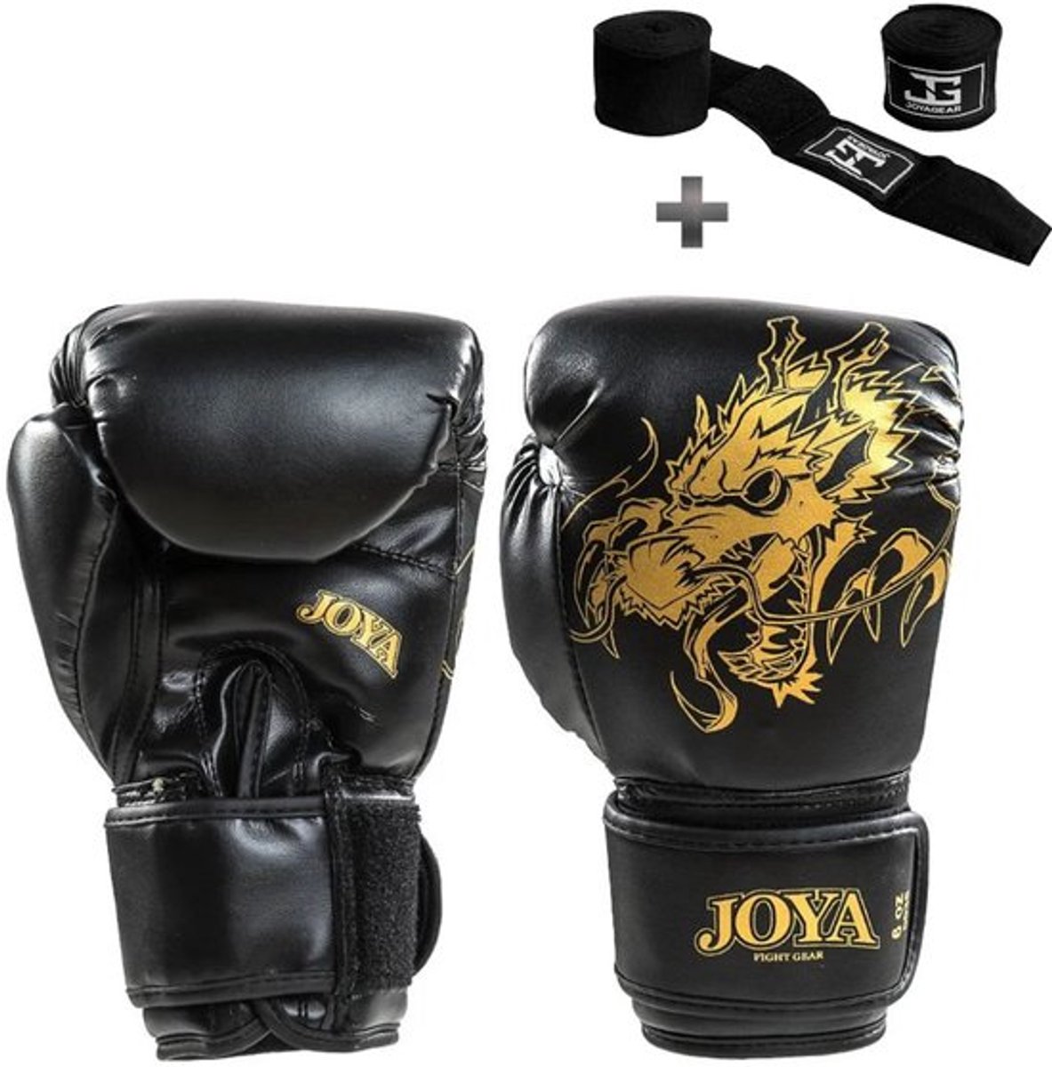 Joya Kinder Bokshandschoenen – Dragon Zwart/Goud - 6 oz – PU Leer – Kickboksen & Boksen – Inclusief Bandage – Joya Fight Gear