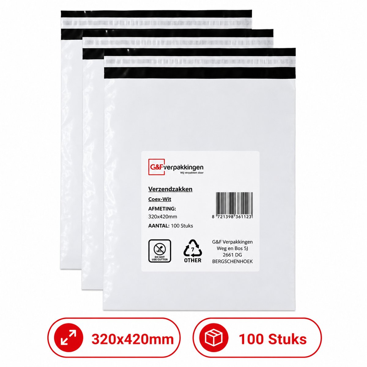 Verzendzakken 320x420 mm - 100 Stuks - Witte Verzendzakken met Plakstrip - CoEx LDPE - Scheurvast & Waterafstotend | G&F Verpakkingen