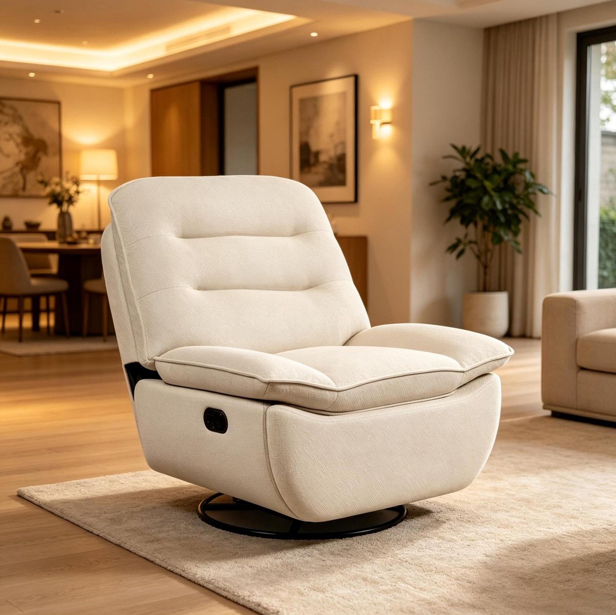 FloraGrace Fauteuil 95 Cm - Handmatig Verstelbaar Met 360 Graden Draaifunctie En Schommelstand - Voor Woonkamer En Werkkamer - Stof - Beige