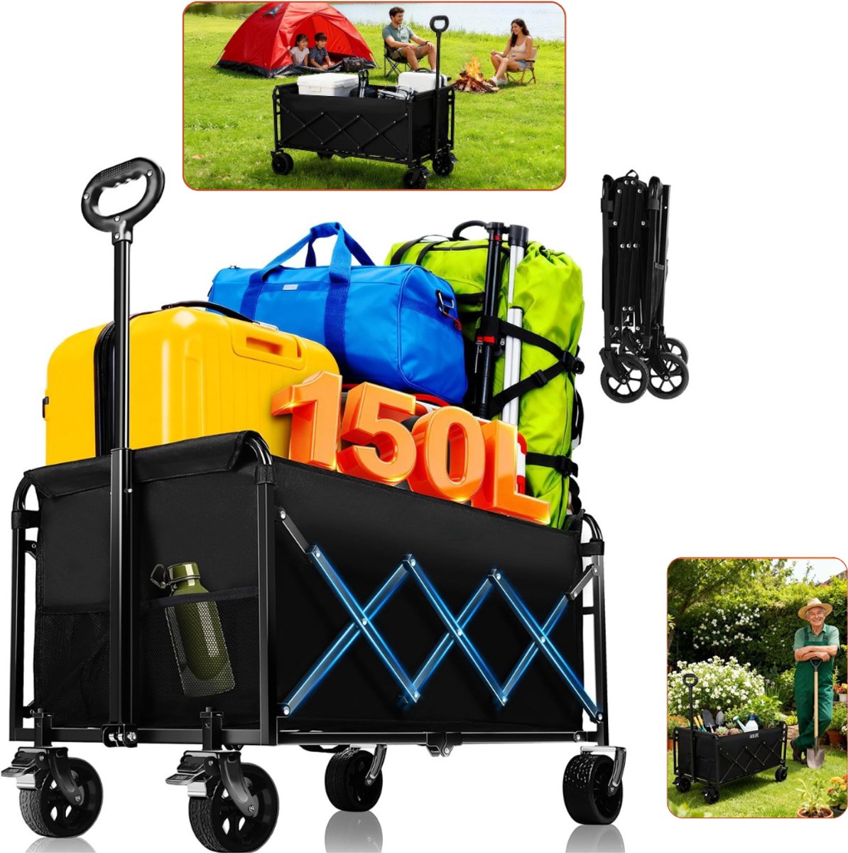 CLVP® Bolderkar Opvouwbaar Luchtbanden - Strandwagen - Bolderwagen