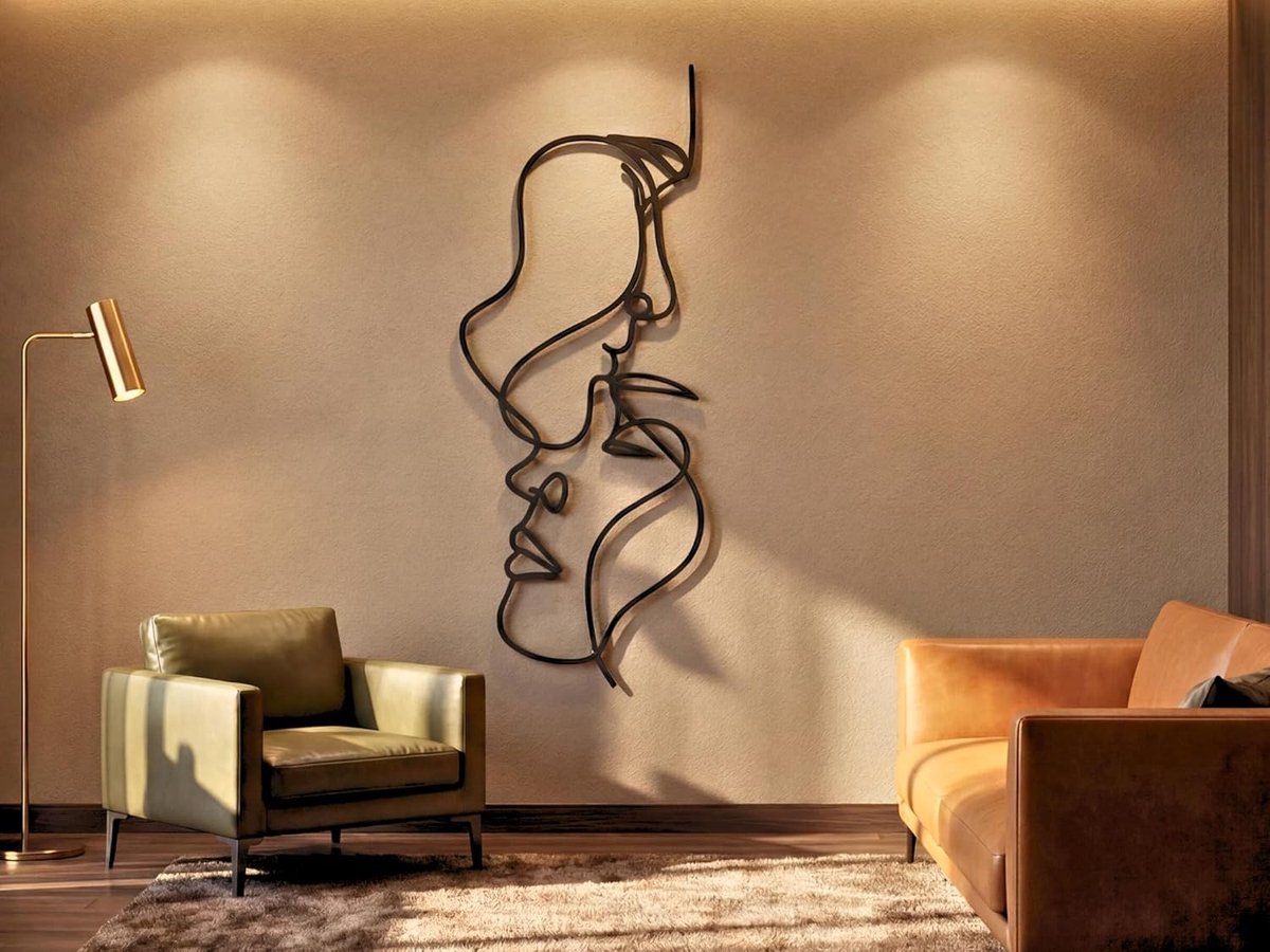 VAILLA 3D Wanddecoratie Gezichten - Line Art van MDF - 55x140cm