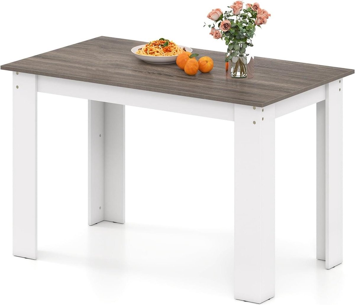 Eettafel Rechthoekig - Keukentafel Bureau - Eten Werken - Krasbestendig Hout - 120 x 70 cm - Wit Grijs