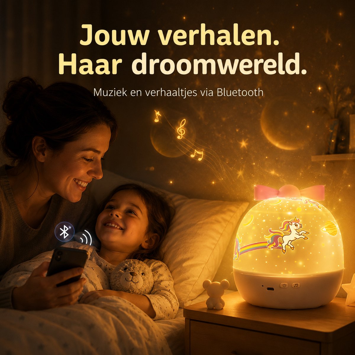 Sercano Eenhoorn Sterrenhemel Projector - Bluetooth Speaker - Nachtlampje Kinderen - 6 Thema's - Oplaadbaar - 5 uur Gebruiksduur - Schattig Cadeau – foto 5