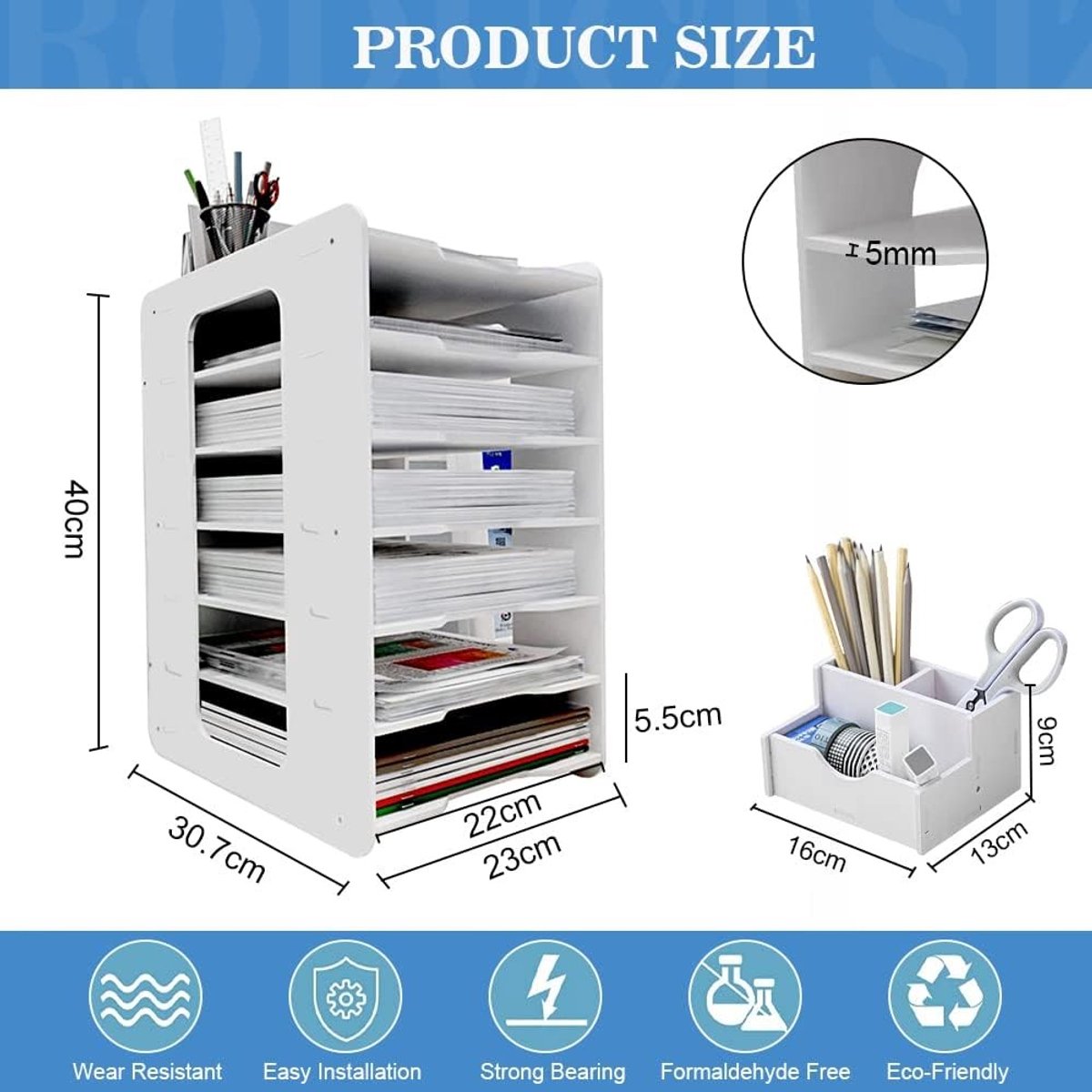 7 Opbergcompartimenten, Stapelbare Briefbak voor A4 Documenten, Desk Organizer voor Thuis, Kantoor en School