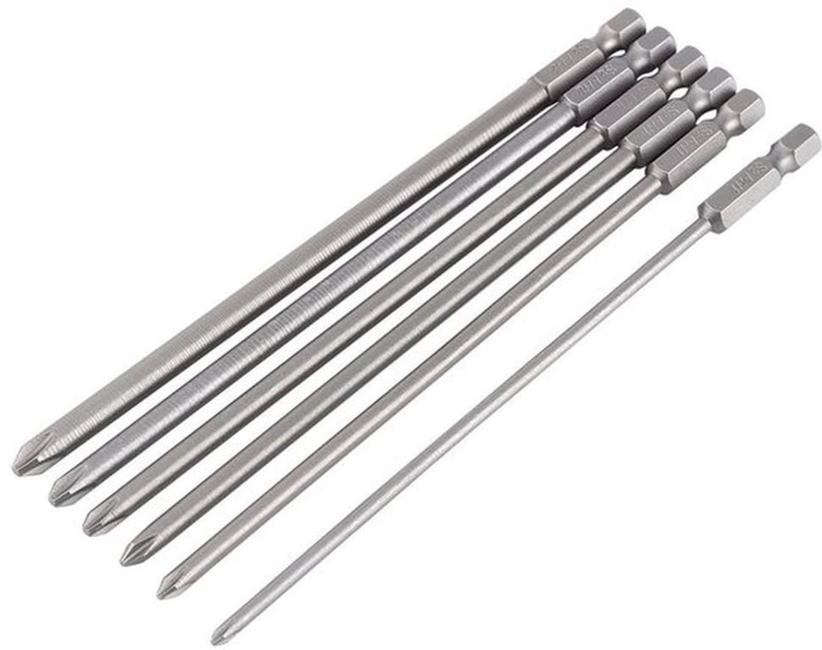 6 Stuks 1/4 Inch S2 Kruiskop Schroevendraaierbits - Magnetisch Zeskant - 150mm - Voor Handmatig en Elektrisch Gebruik - Precisie en