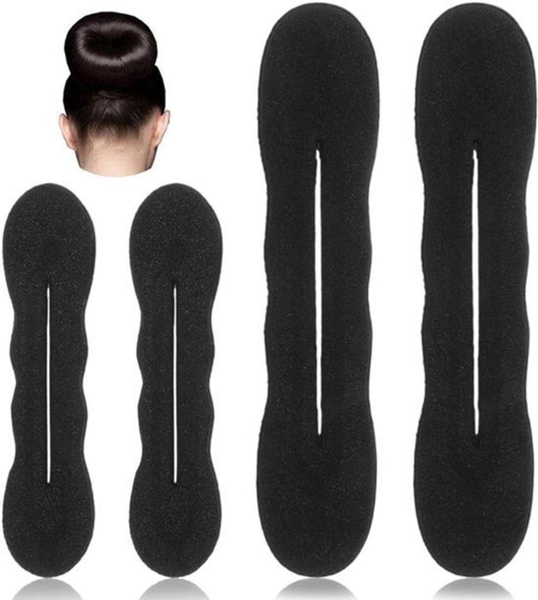 Haarknot 4 stuks eenvoudig voor haar donuts voor knotjes van schuim licht en compact haaraccessoires 2 klein 2 groot zwart