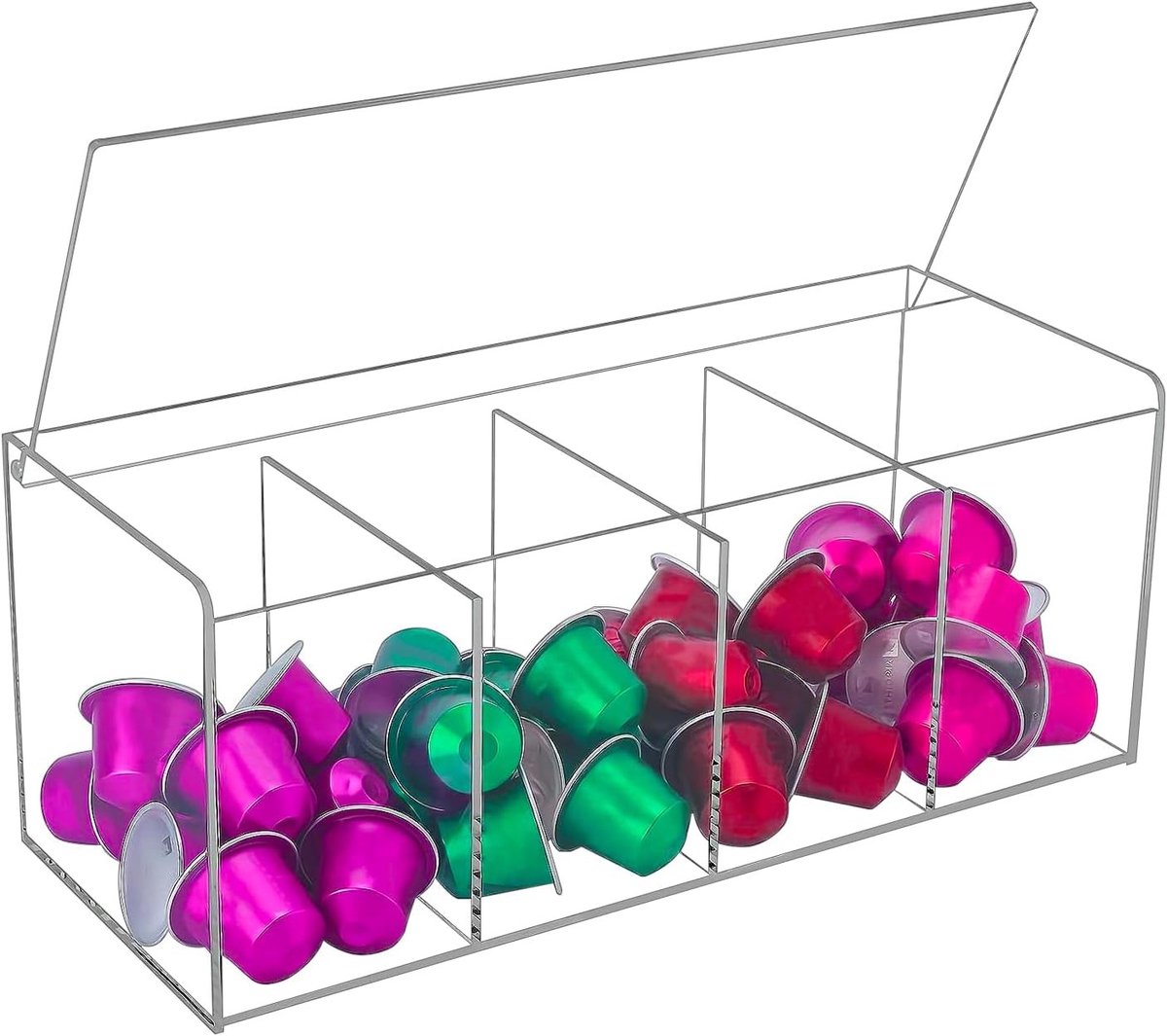 Transparante Acryl Koffiecapsule Houder met Compartment, Opbergdoos voor Koffiepads, Snoep en Theezakjes - Ideaal voor Organisatie en Decoratie 30x12x12cm