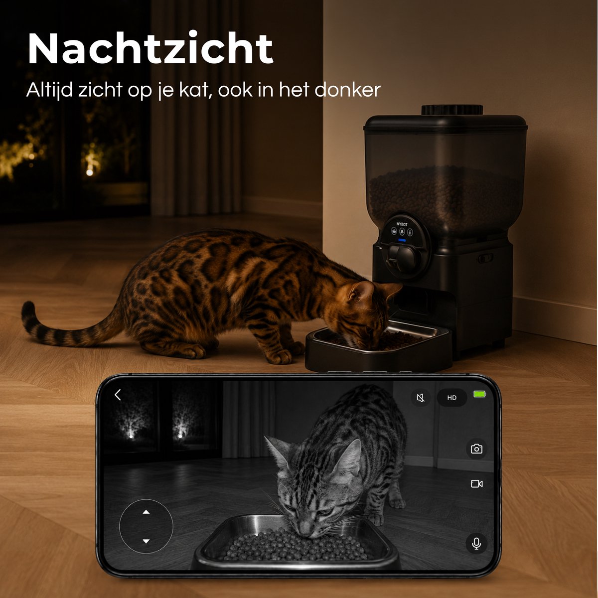 MYBOT Automatische Voerbak met Camera - Kat en Hond - Zwart thumbnail 4