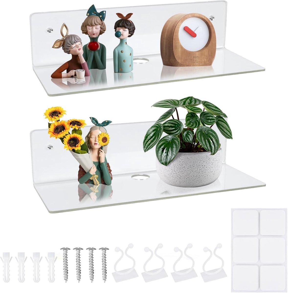 Set van 2 Wandplanken van Acryl - Drijvende Planken voor Badkamer en Slaapkamer, Transparant en Modern Design