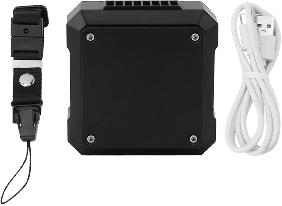 Ventilator met riemclip, USB-oplaadbaar, 4000mAh-accu, 3 snelheden, wit licht, ABS-behuizing – ideaal voor kamperen en reizen