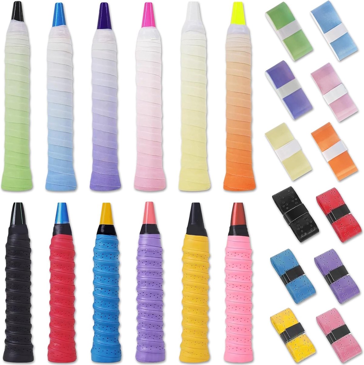 12 Stuks Badminton Grip Bands - 110cm Antislip Grip Tape voor Tennis, Padel en Squash Rackets in Multicolor