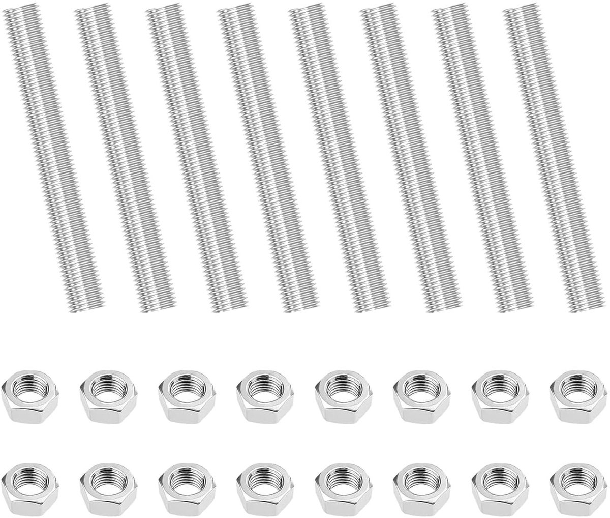 Set van 8 M10 Draadstangen van 60mm in RVS, Volledig Draad voor Bouw en Verbouwing