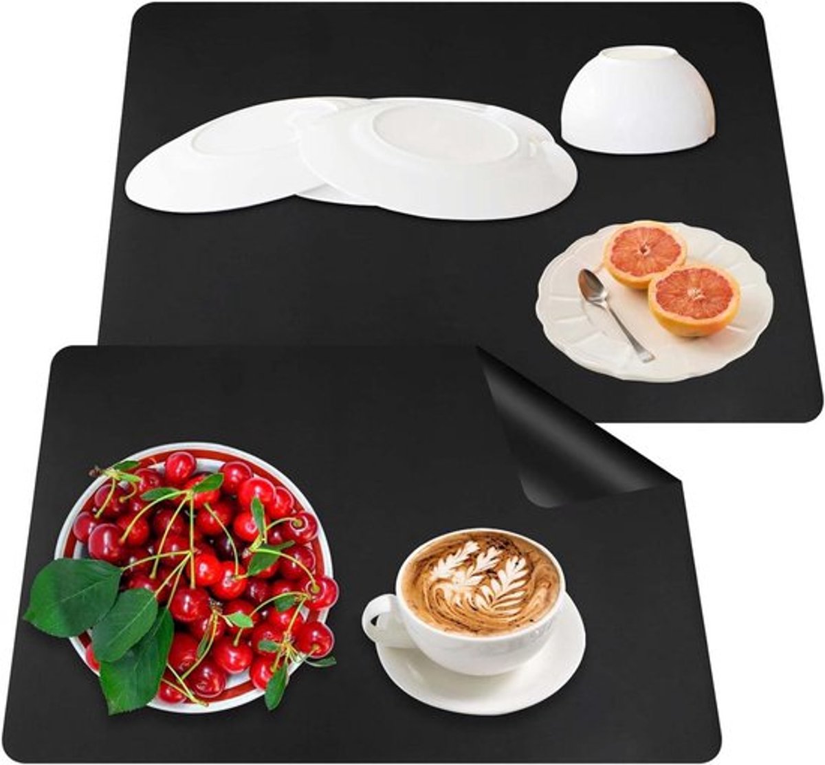 Set van 2 siliconen afdruipmatten van 40 x 50 cm voor servies, keukenmachines en koffiezetapparaat, ideaal voor het drogen van fruit, groenten en vaatwerk