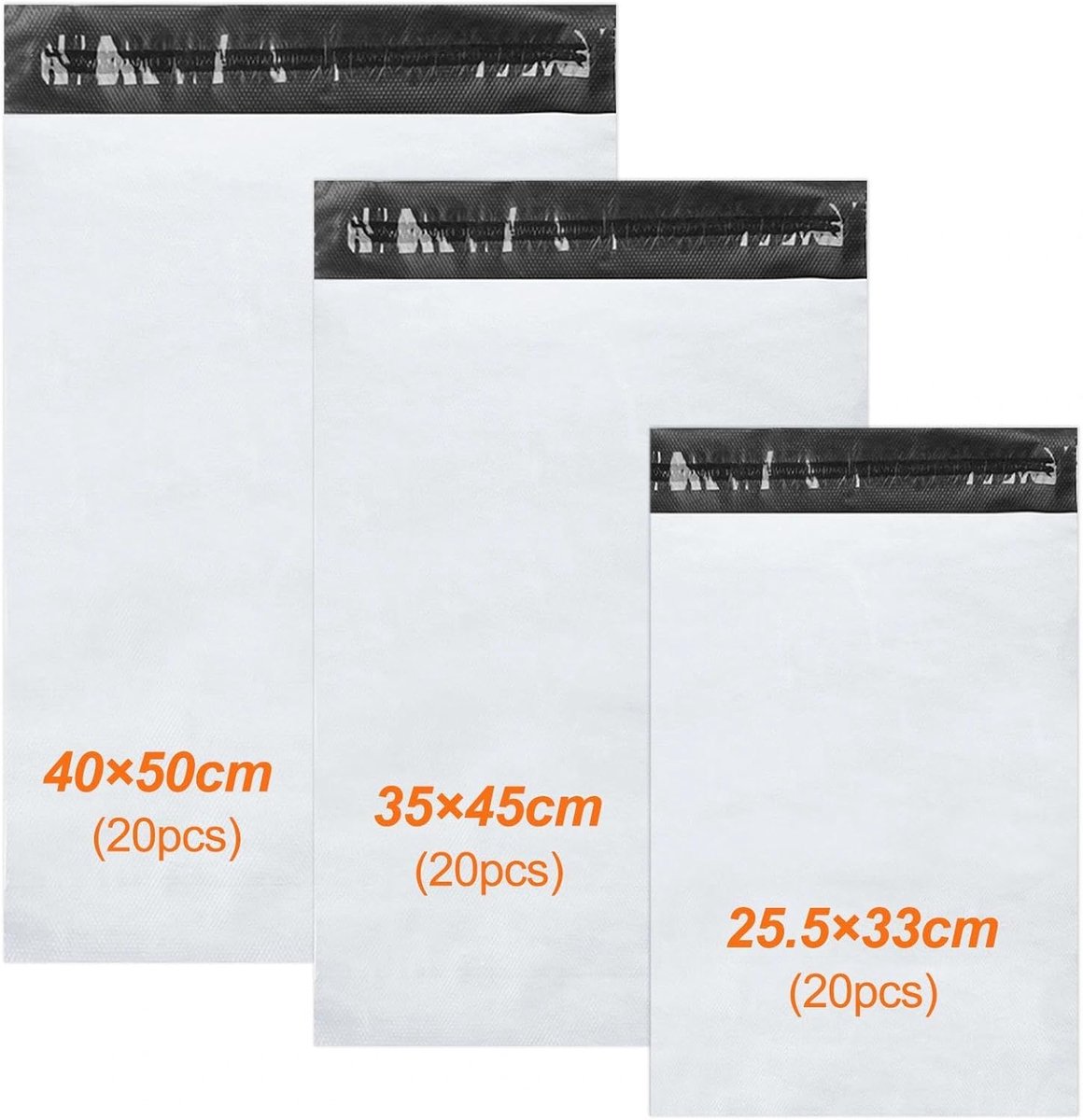 SnelShoppen - Verzendzakken L-20 stuks, XL-20 stuks, XXL-20 stuks, zelfklevende plastic zakken, niet transparant, waterdicht, voor kleding, boeken, sc