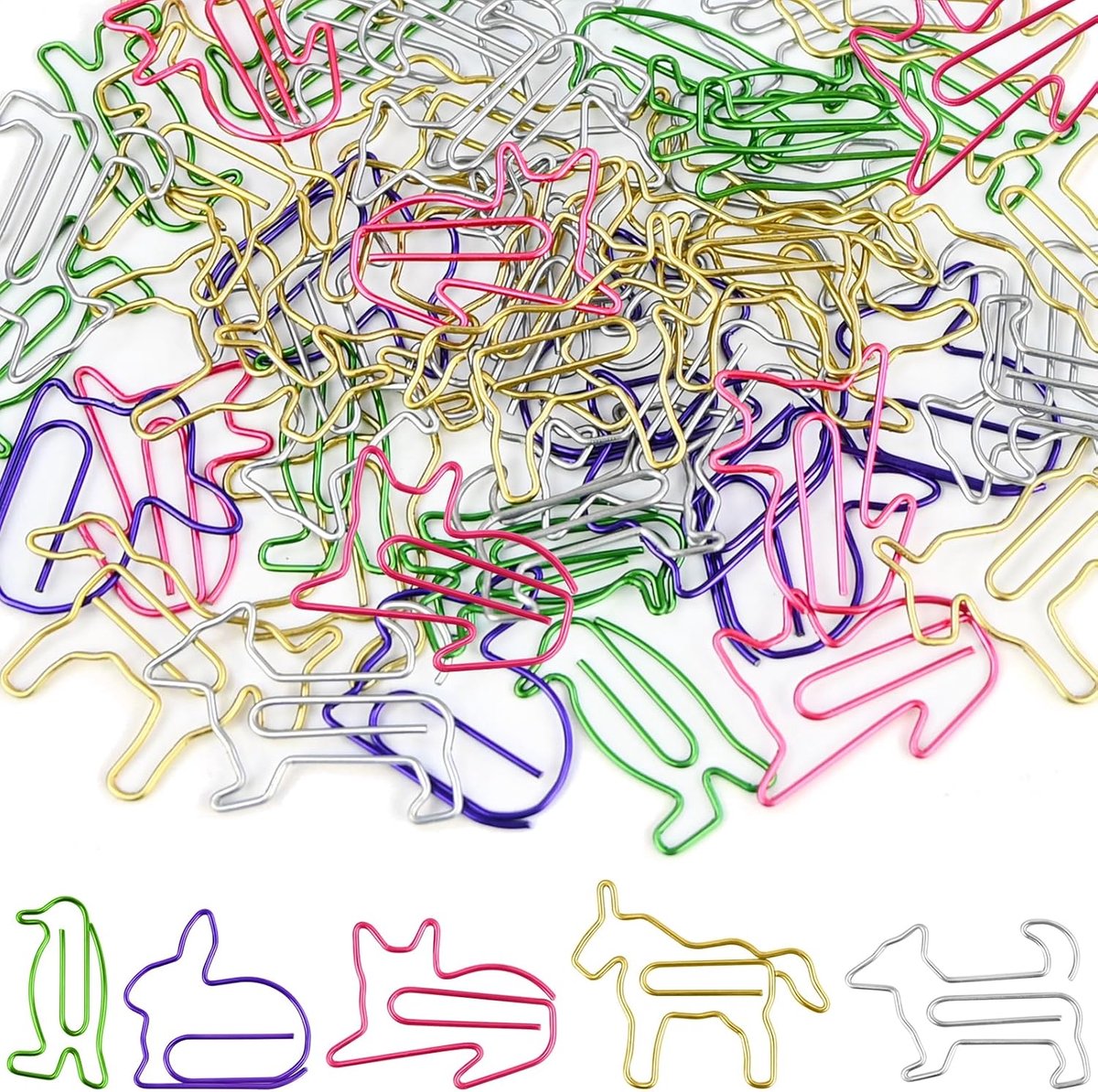 SnelShoppen - Paperclips Dierenthema, Kleurrijke Motieven, 50 Stuks, Metalen Kantoorclips, Cartoon Ontwerp, Grote Paperclips voor Kantoor, Klaslokaal,