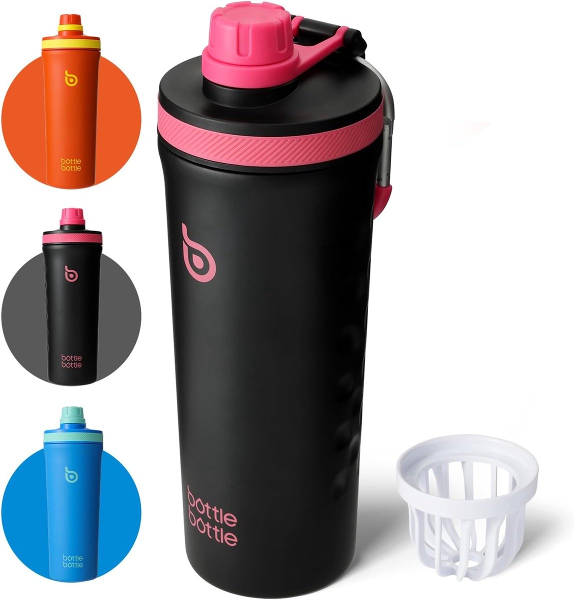 SnelShoppen - 26oz Isolerende Shaker Bottle - Lekvrije Waterfles voor Mannen en Vrouwen - Perfect voor Sport, Gym en Activiteiten - Zwart RVS