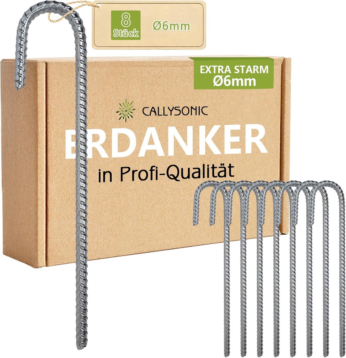 SnelShoppen - 8 Stuks Grondankers Tent Pegs - 30 cm x 6 mm J-vormige Stalen Ankers - Voor Trampoline, Tenten, Tuinhekken, Camping en Luifels