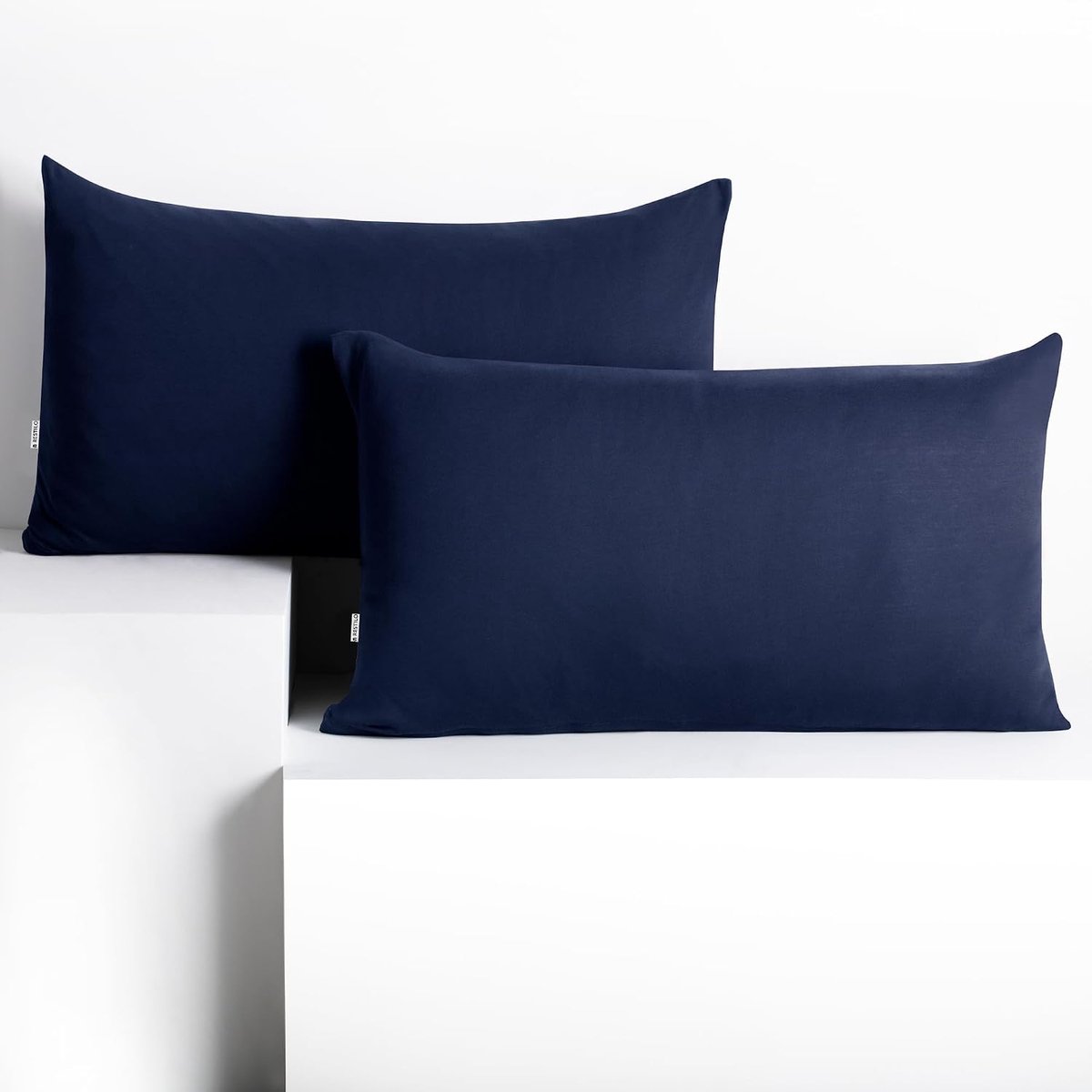 SnelShoppen - Set van 2 Kussenslopen 50x60 cm - Donkerblauw en Amber Katoen - Zipper Kussenslopen voor Woonkamer, Slaapkamer en Tuin