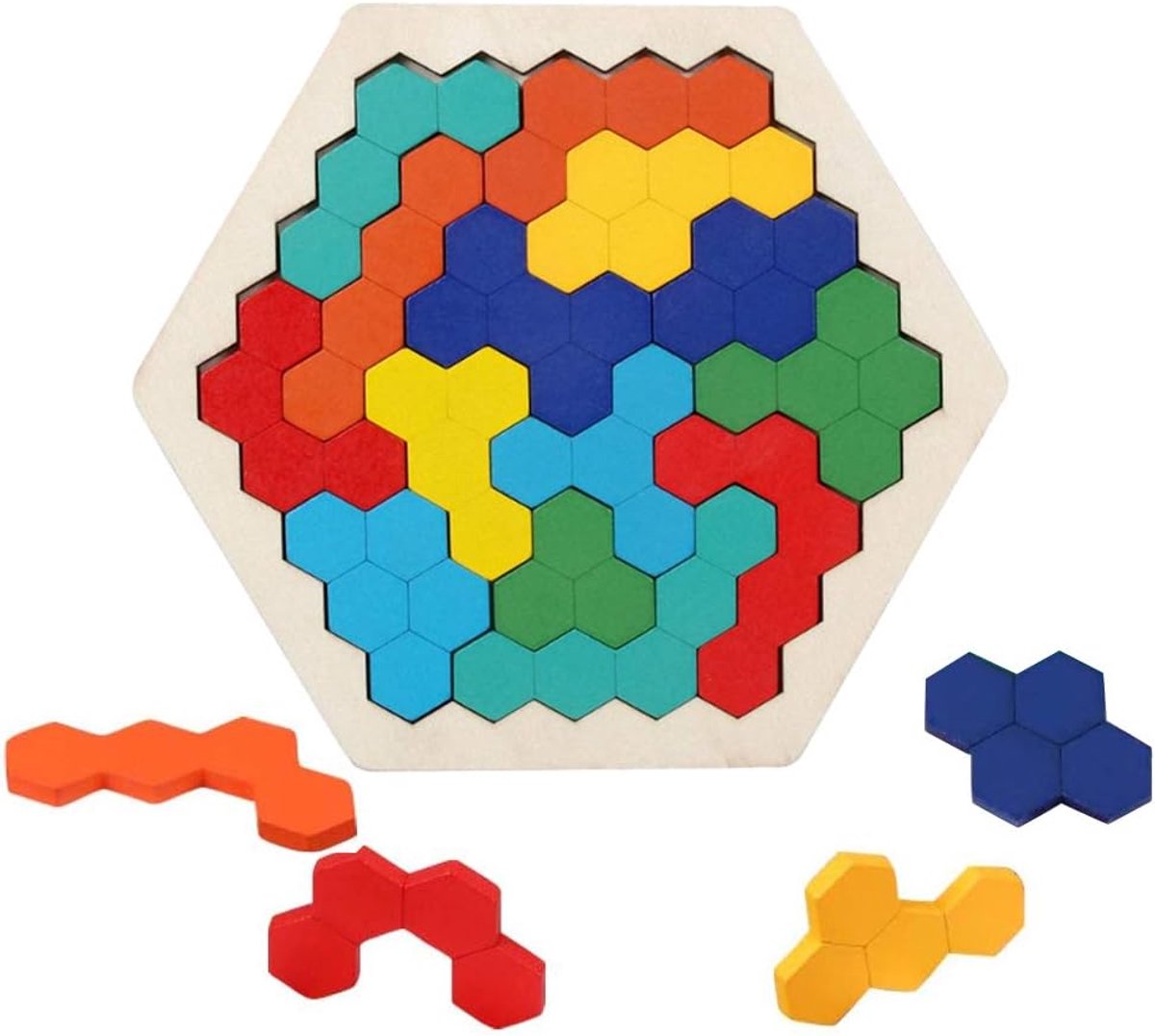 SnelShoppen - Hexagonaal Houten Puzzel, Educatief Speelgoed, Tangram Puzzel voor Kinderen van 3 tot 6 Jaar, Creatieve Ontwikkeling, Hand-oog Coördinat