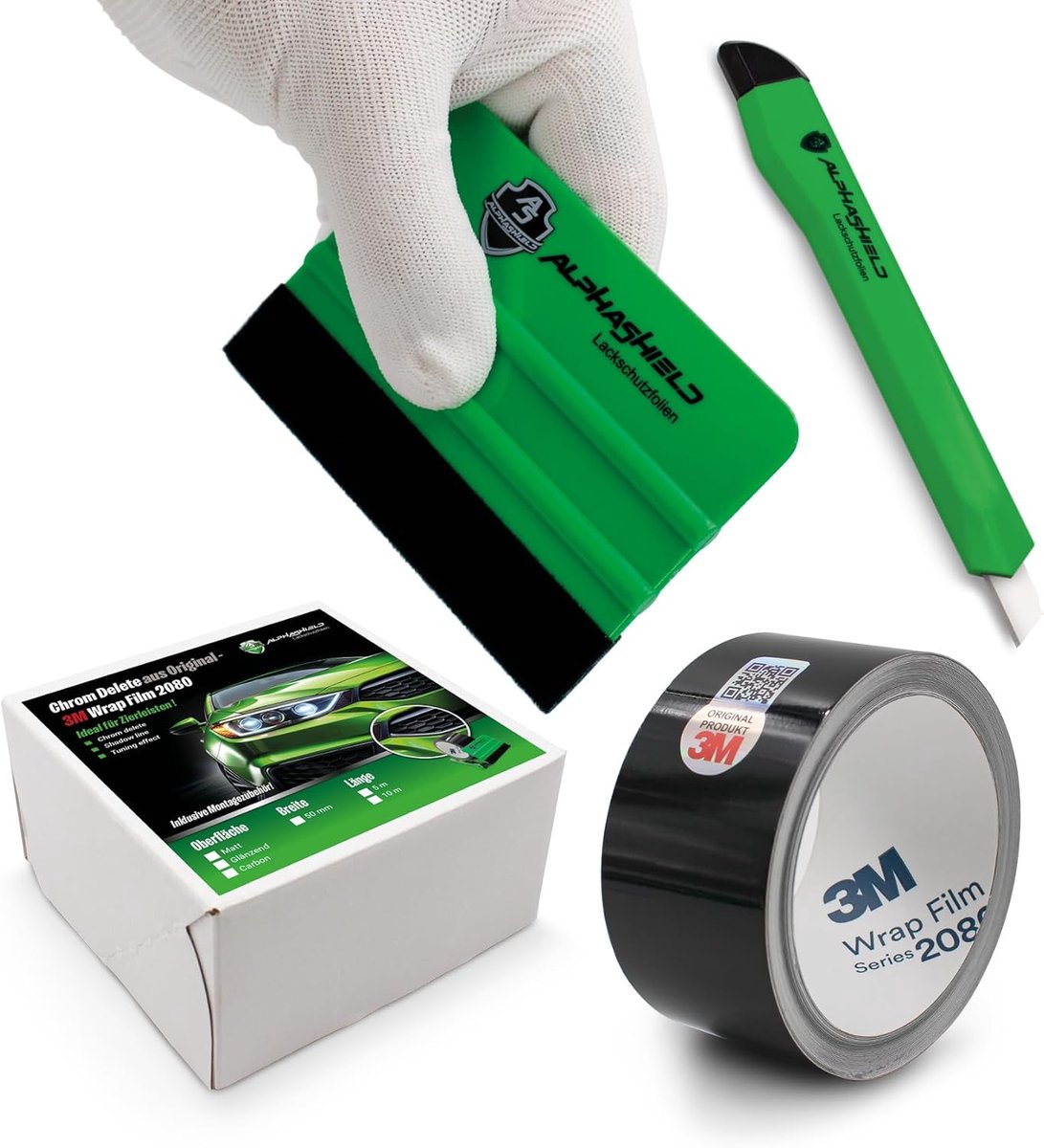 SnelShoppen - 3M Decoratieve Strips 2080 - Zelfklevende, Weerbestendige, Shiny Zwarte Car Wrap Film 50mm Breed met Squeegee en Mes - 5m voor Auto, Mot