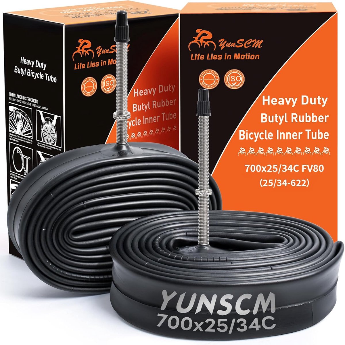 SnelShoppen - 2-Pack 700C Fiets Binnenbanden 700x25C/34C ETRTO 25/34-622 FV80mm Presta Ventiel, Geschikt voor 700x25C-700x32C Racefiets Banden