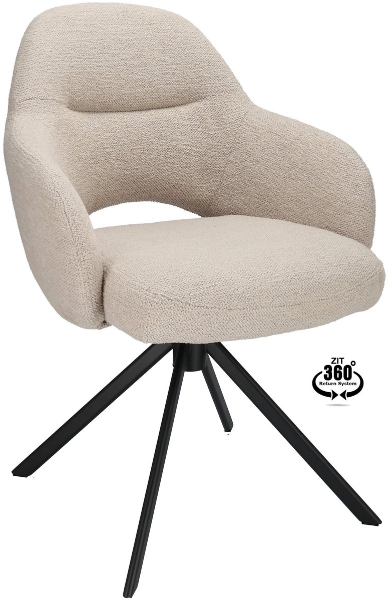 Icon Living - Armstoel Dany Stof Gear Natural Leg Black 360° Return-system