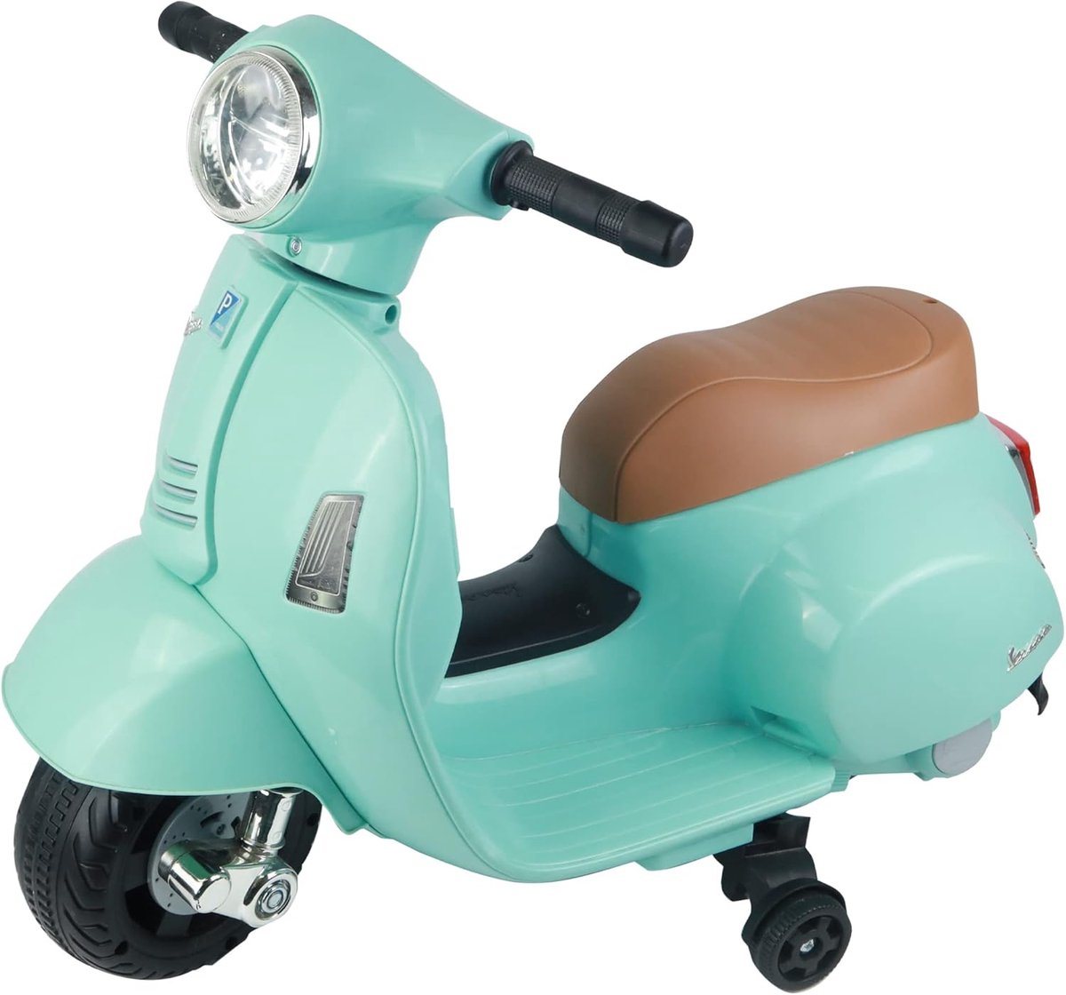 SnelShoppen - Turbo Challenge - Elektrische Scooter Vespa GTS - Watergroen - Maximum 25 kg - Perfect voor Kinderen vanaf 24 maanden - Oplaadbare Accu