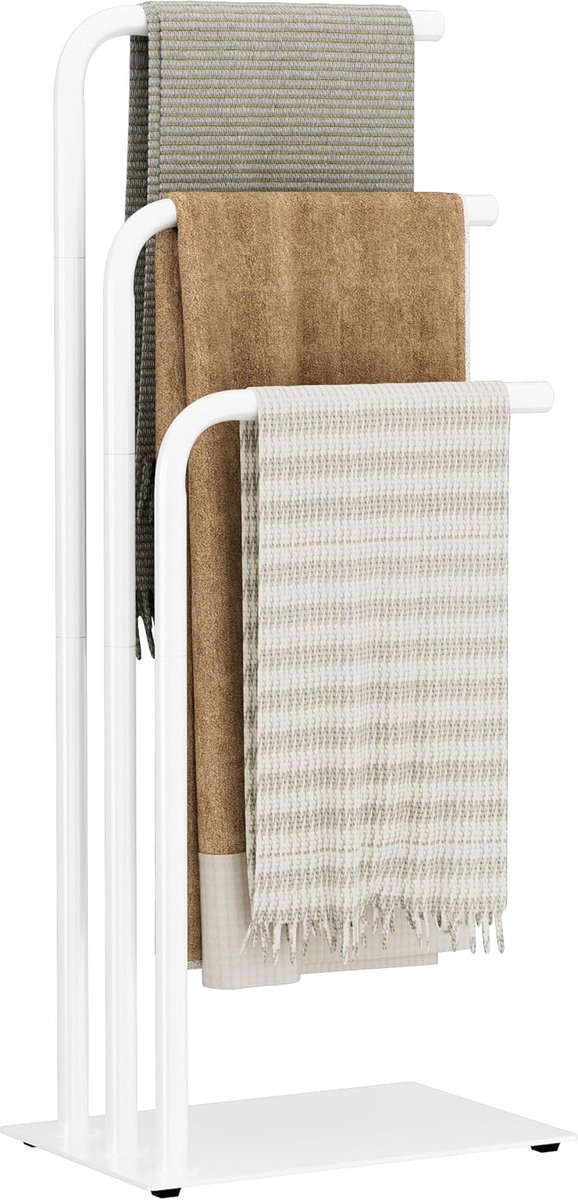SnelShoppen - Vrijstaande Handdoekhouder 3 Laags, Metaal Towel Rack met Opbergrek, Wit, 40x30x80cm, Ideaal voor Badkamer, Woonkamer, Handdoek & Washan