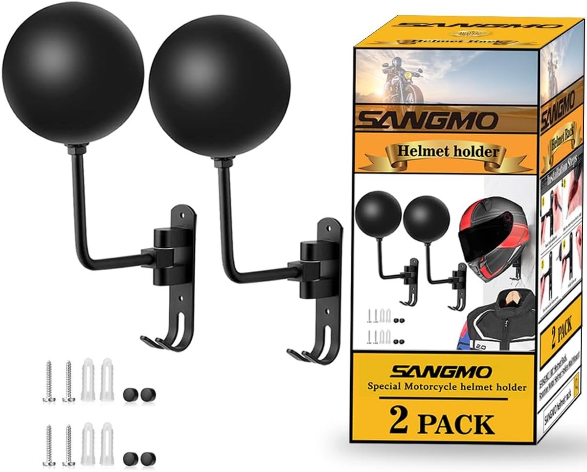 SnelShoppen - 180° Motorhelm Rack - Rotating Metalen Helmhouder - Wandgemonteerde Helmhanger met 2 Haken - Voor Motorhelmen, Jacks, Caps, Baseballs en
